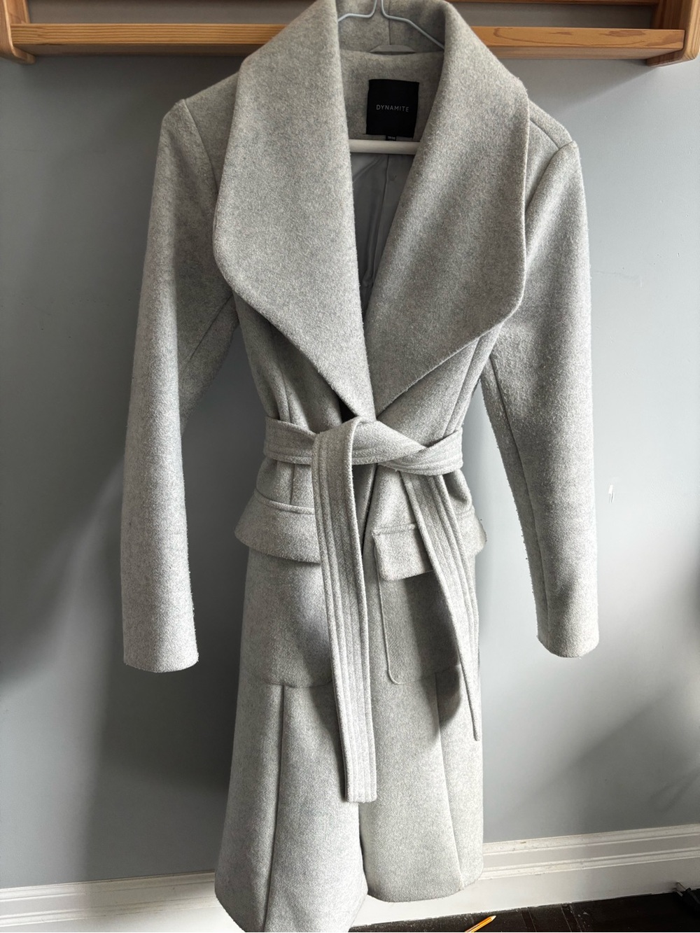 Dynamite Light Gray Wool-Blend Wrap Coat